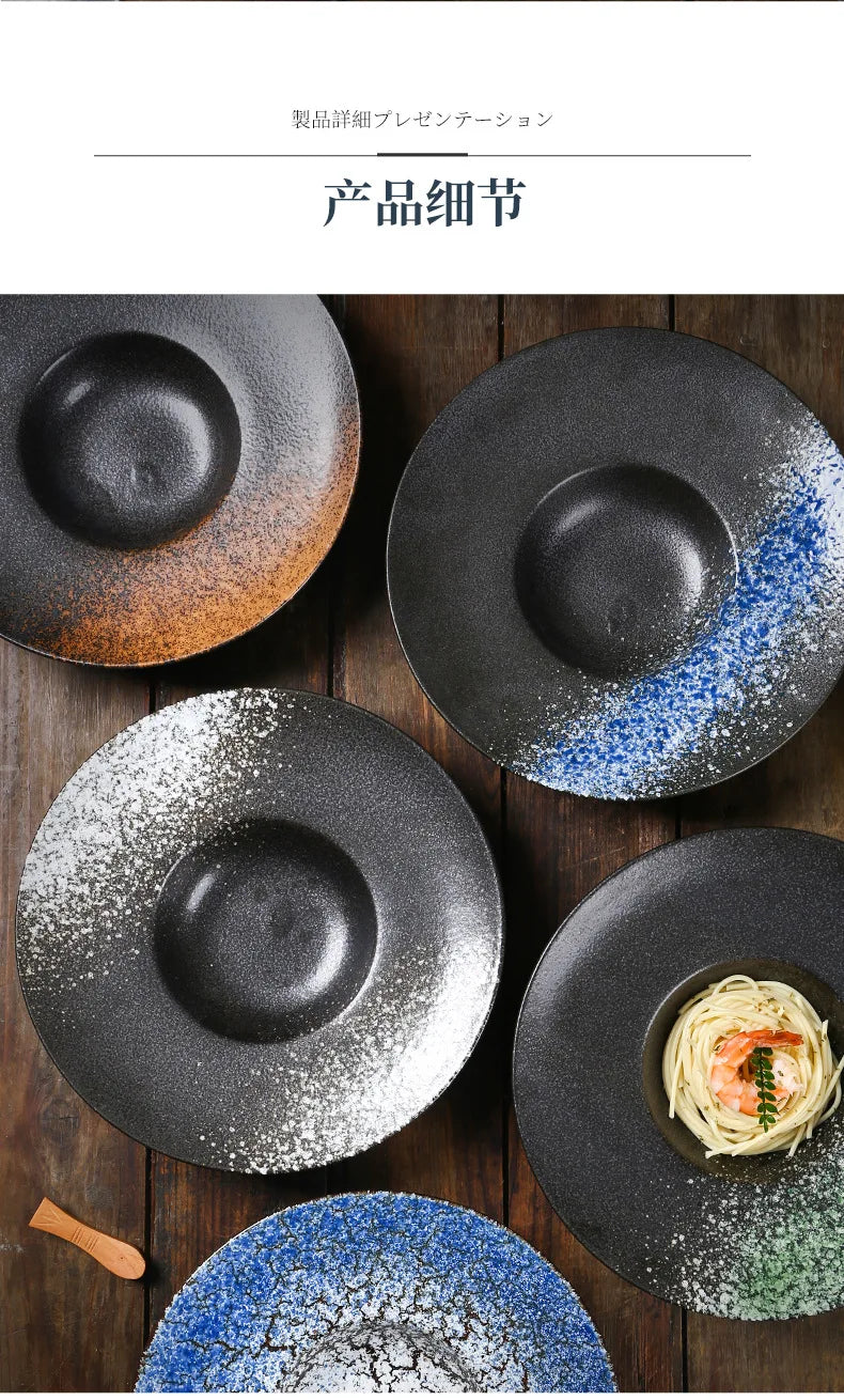 Italian Straw Hat Plate Commercial Italian Noodle Western Salad Plate Japanese Vintage Ceramic Plate UFO Round Deep Soup