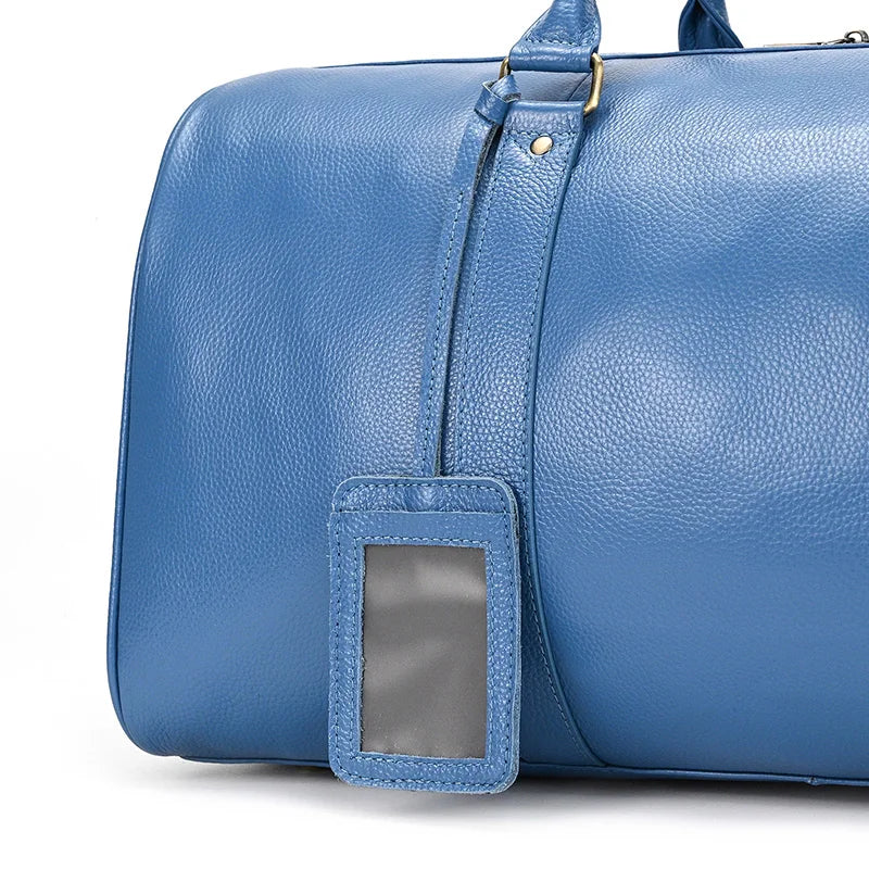 Big Capacity Genuine Leather Travel Bag For Men Women Soft Black Cowhide Casual Travel Duffel Large Luggage Weekend Shoulder Bag