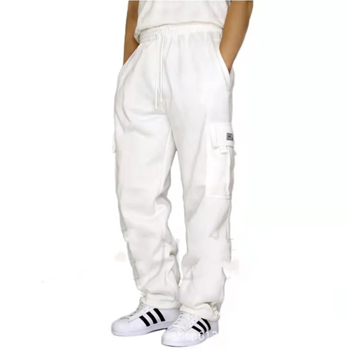 Fashion new Men's Winter Outdoor Sports Solid Color leisure bundle feet multi-pocket straight loose large size cargo pants