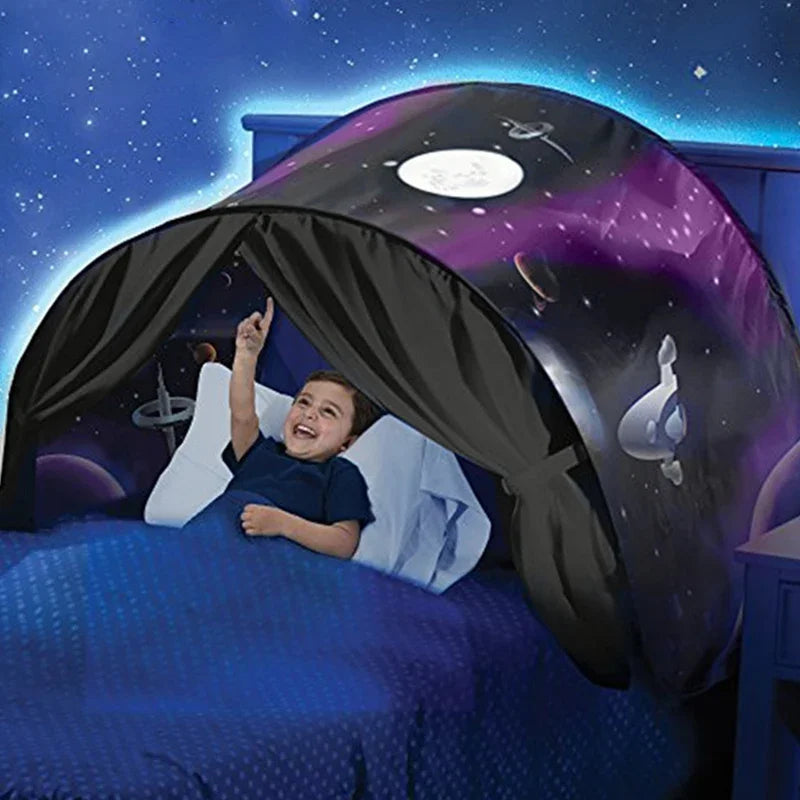 Funy Dream Tent with light for Kids Bed with Storage Pocket Foldable Kids Tent on Bed Mosquito Net Tent Gifts for toys
