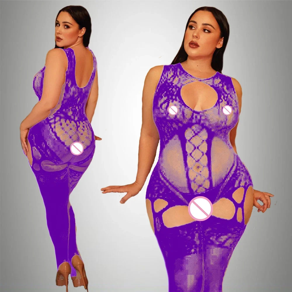 2024 Plus Size Bodystocking Hot Bodysuits For Women Sexy Fishnet Lingerie Babydoll Dress Porno Underwear Mesh Stockings For Sex