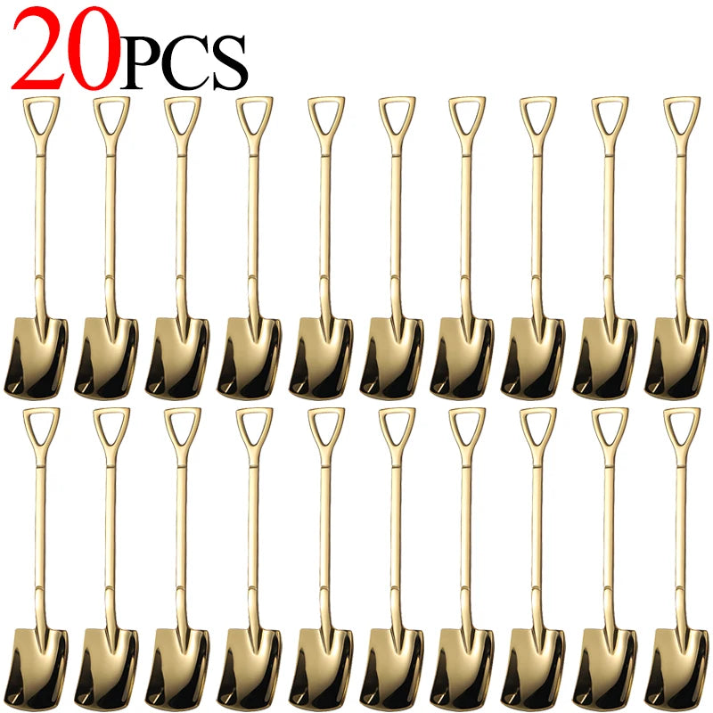 20/1Pcs Stainless Steel Shovel Spoon Gold Silver Coffee Spoons Ice Cream Dessert Scoops Teaspoon Kitchen Tableware Cutlery Set