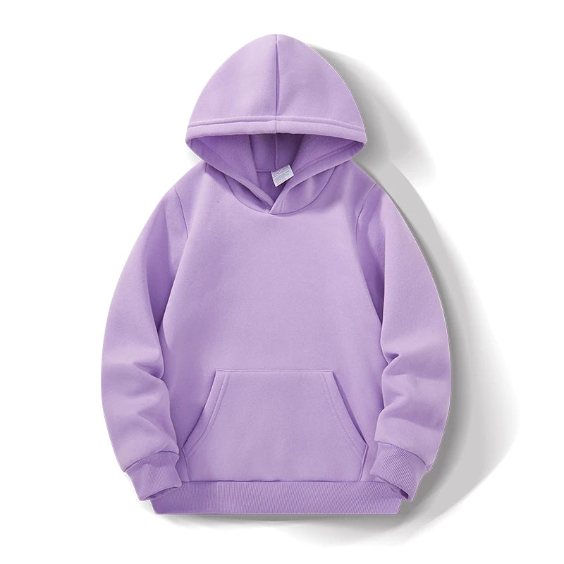 Boys' & Girls' Solid Color Hooded Sweatshirts - Warm, Comfortable, Fleece-Lined, Versatile Basic Style, Perfect as Gifts