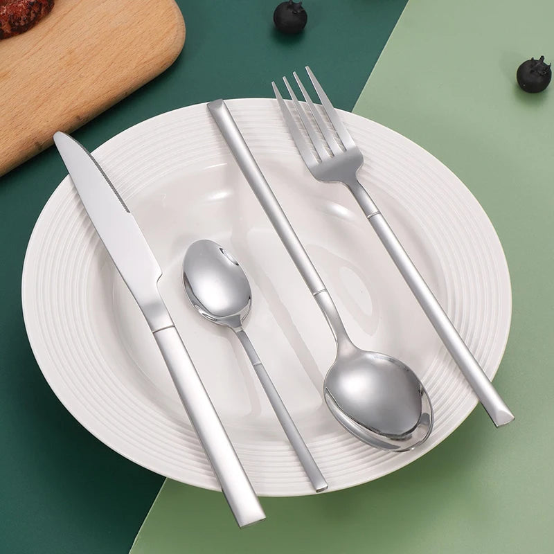 4pcs/16pcs Stainless steel cutlery set steak cutlery spoon for dessert dinner party applicable to restaurants