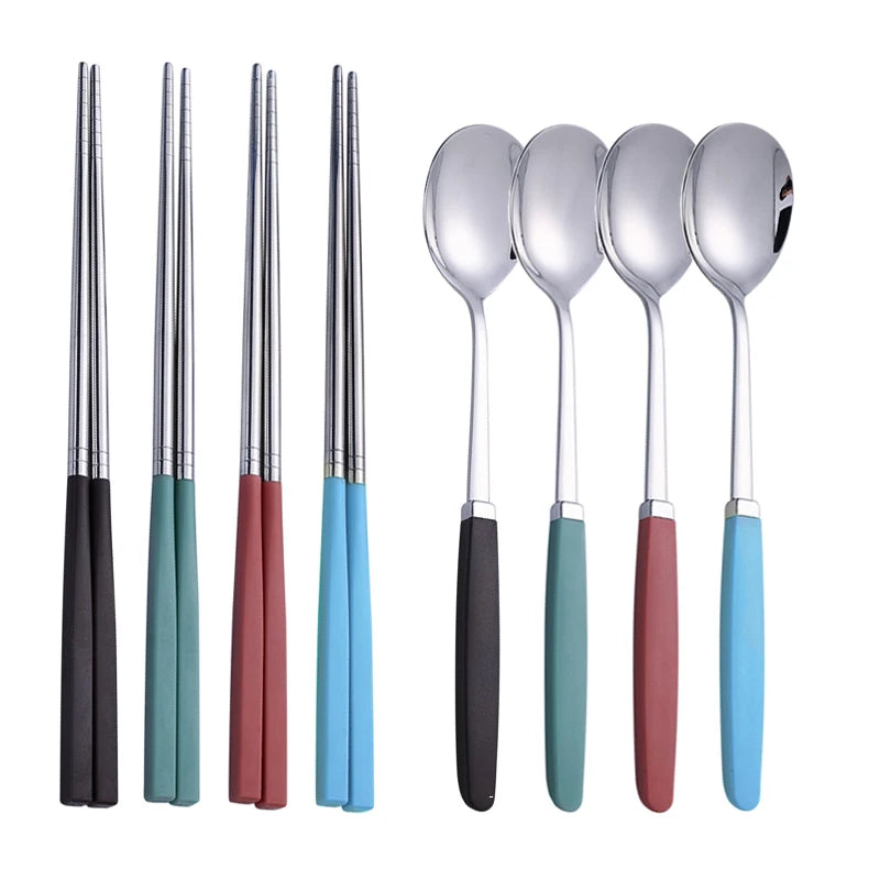 Korean Tableware Set 304 Stainless Steel Cutlery Set High Quality Dinner Set Spoon Chopsticks Set Dinnerware 8Pcs Cutlery Sets