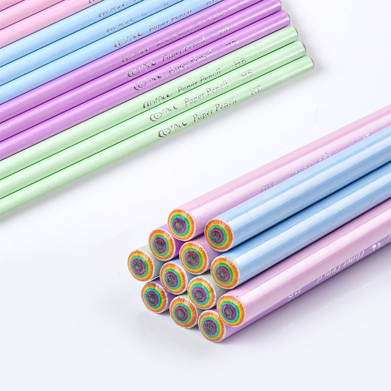 12 Rainbow Paper Pencil Set Children's Writing and Painting HB Professional Art Sketch Comic Pen Office School Supplies
