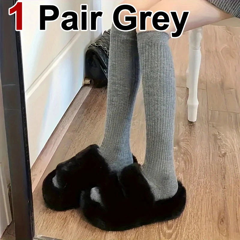 1/3 Pairs Women Solid Color Striped Long Socks Breathable Comfortable in Spring Summer Fashionable Simple Style Casual Socks