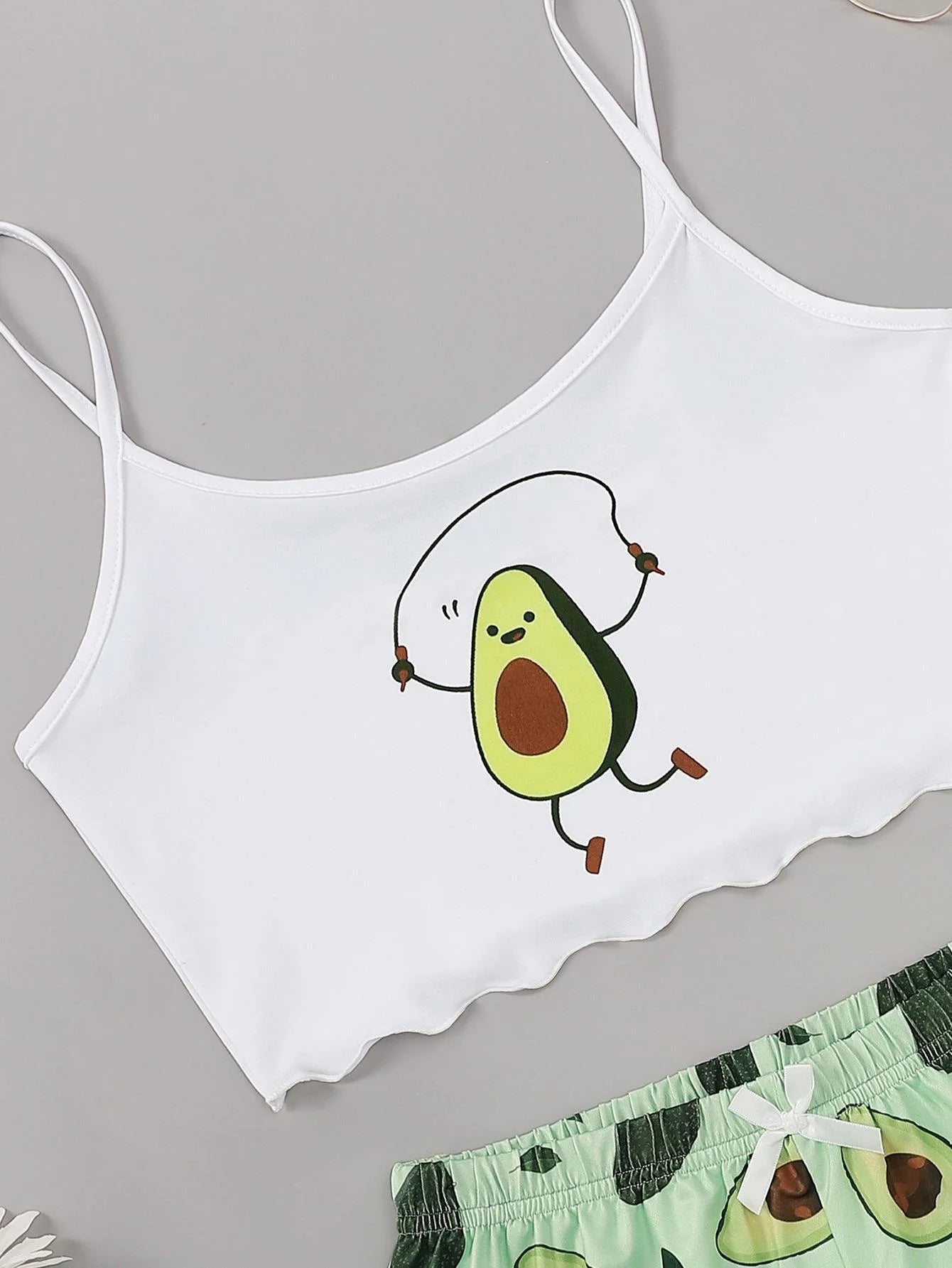 Summer Pajamas Set for Women Avocado Print Camisole with Shorts Casual Sexy Lingerie Nightie Homewear Sleepwear Underwear