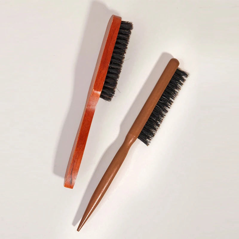 2pcs Premium Bristle Hairbrush with Wooden Handle-Reduces Frizz and Static- Scalp Massage Bristle Brush Set for All Hair Types