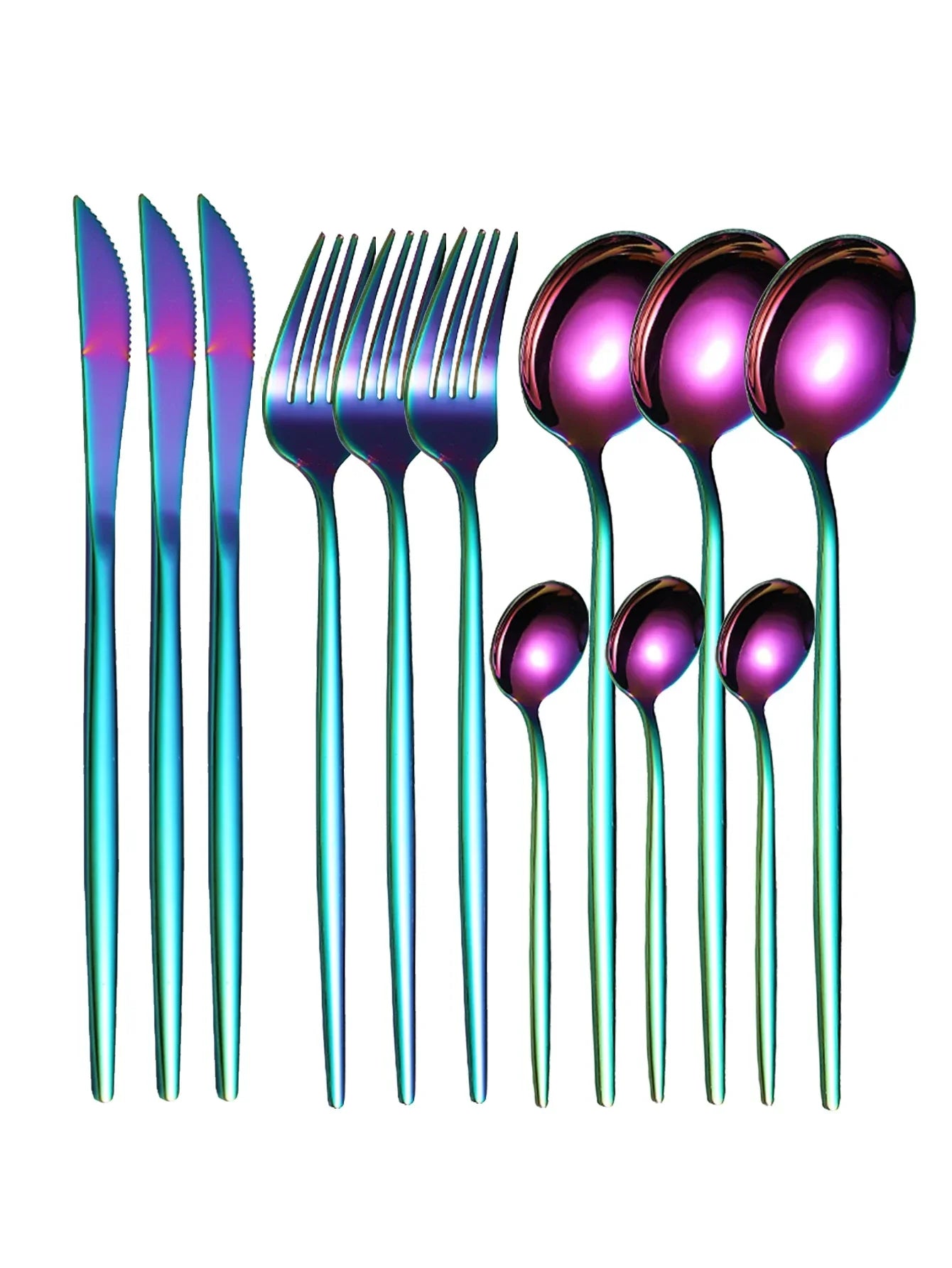 12pcs thin stainless steel tableware family set of Portuguese steak knife and fork, ramen fork dessert spoon coffee spoon
