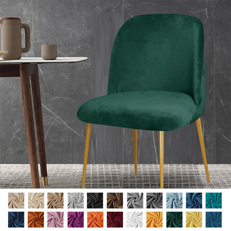 Soft Velvet Chair Cover Duckbill Curved Dining Chair Slipcover Low Back Thick Stretch Seat Covers for Living Room Kitchen Hotel