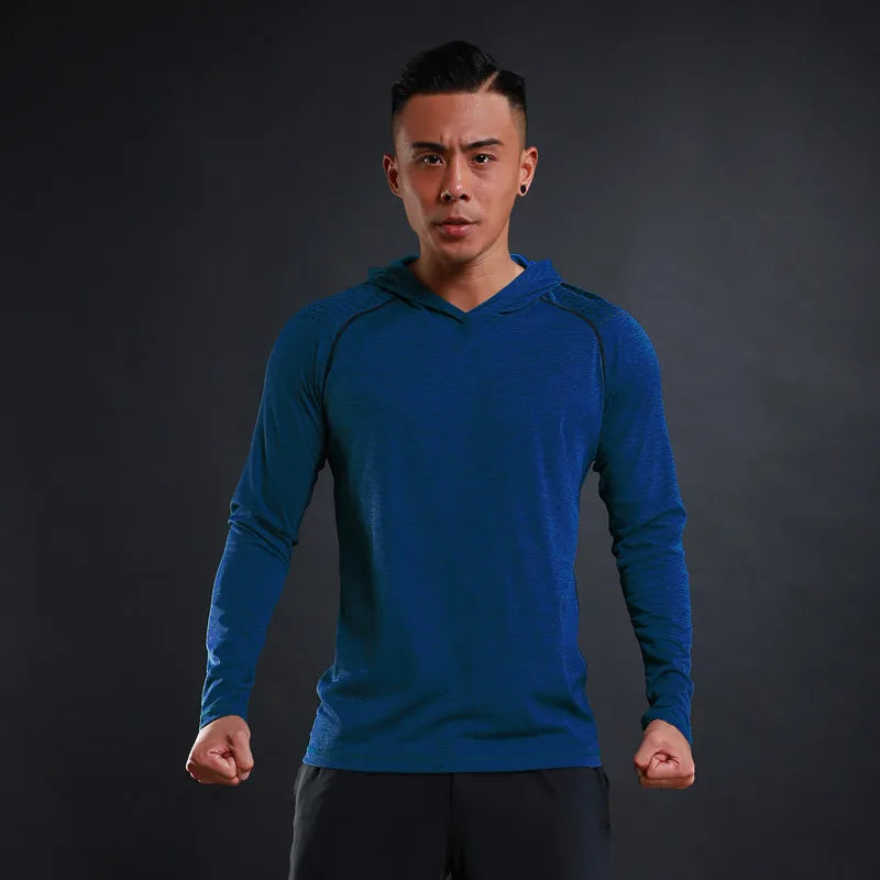 Sport Bodybuilding Sweatshirt Running Jacket Men Hoodies Gym Training Fitness Compression Jersey Long Sleeved T-Shirts Fast Dry