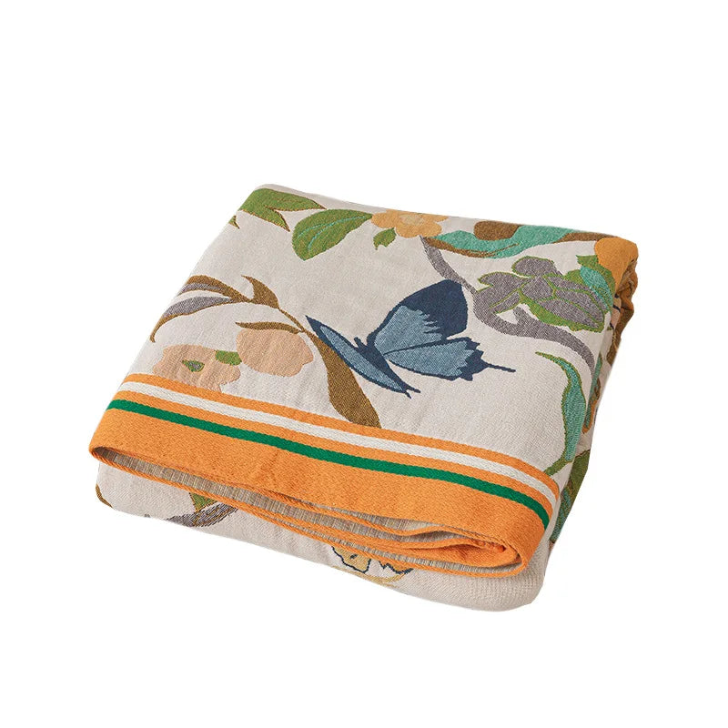 Bedspread On The Bed Cotton Gauze Floral Pattern Towel Coverlet 4 Layer Of Terry Quilts Single Double Bed Cover Blanket 200*230