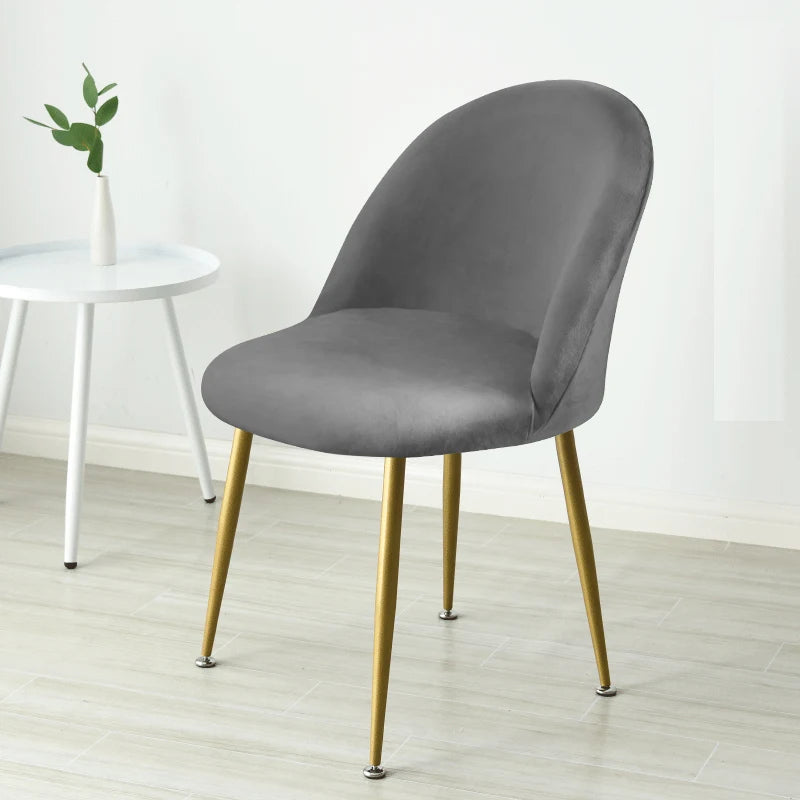 Soft Velvet Chair Cover Duckbill Curved Dining Chair Slipcover Low Back Thick Stretch Seat Covers for Living Room Kitchen Hotel