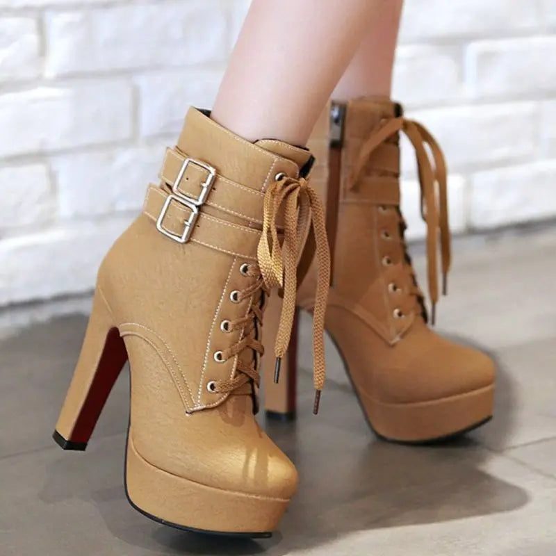 BLXQPYT Big size 33-47 short Boots shoes woman Mujer Fashion Ankle Boots Sexy high Heels Spring Autumn Winter Women Shoes  X-2