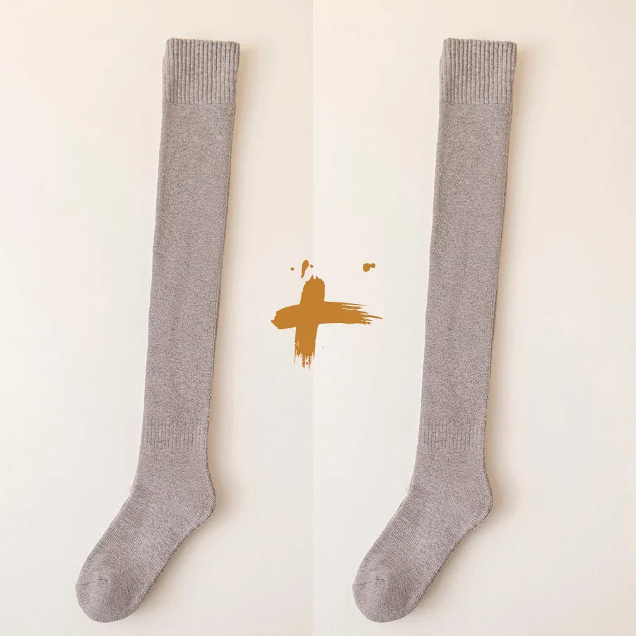 2 Pairs/Lot Winter Warm Thick Stockings Socks Women Over Knee High Hold Up Cotton Sexy Slim Ladies Girls Halloween Gift 6 Colors