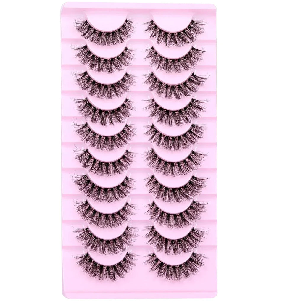 NEW 10 Pairs Natural Eyelashes Fluffy Lashes D Curl Eyelashes 3D Volume Wispy False Lashes Strips Clear Band Lashes Pack