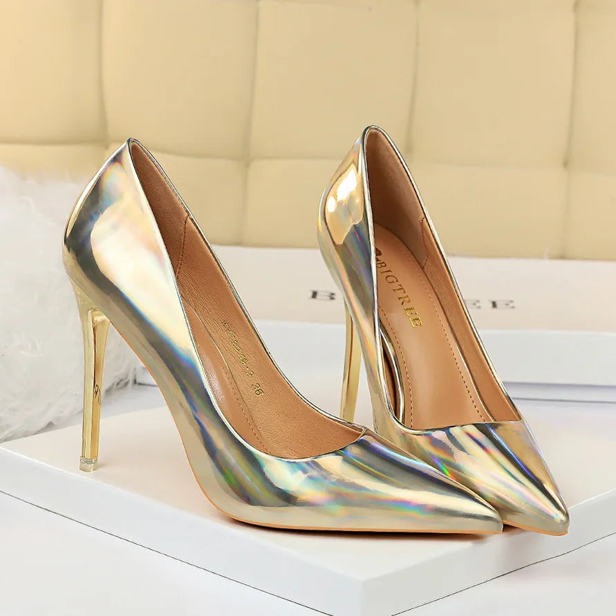 Women Fetish 10.5cm High Heels Pumps Wedding Bridal Stiletto Wedding Bridal Heels Lady Scarpins Office Party Green Blue Shoes