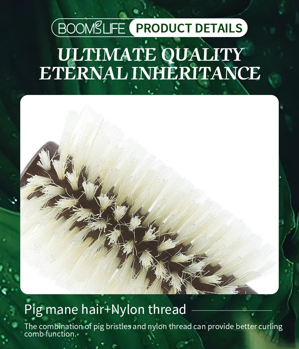 Personalized Boar Bristles Hair Brush Cork handle Round Barrel Hair Comb For Curling  Anti Static Roller HairBrush Wood Combs