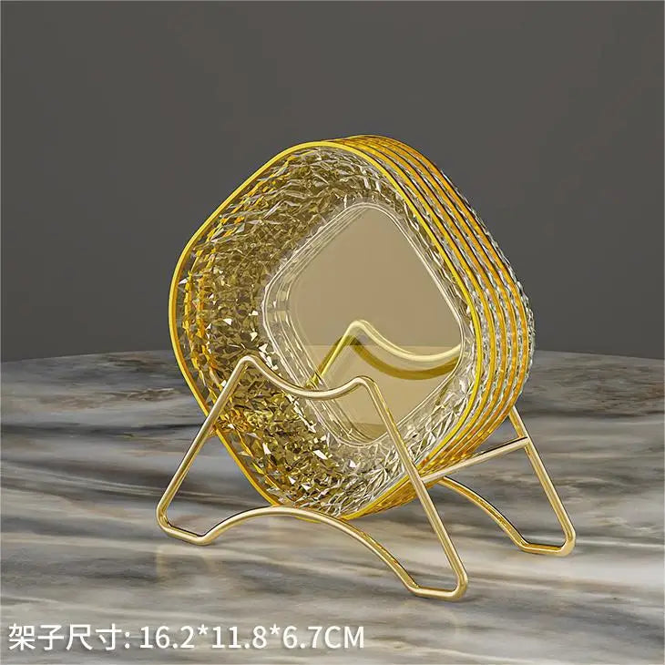 Fashion Fruit Plate Living Room Salad Plate Plastic Tray Home Decoration Golden Edge Stackable Snacks Serving Platter 4pcs/set