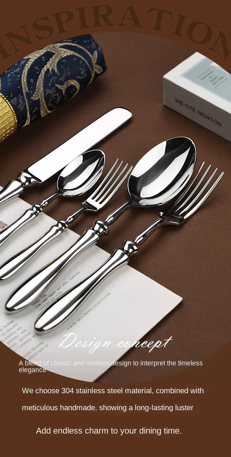 Luxury Gourd Shape Handle Stainless Steel Tableware 5 Pieces Spoons Forks Knives Elegant Cutlery Set