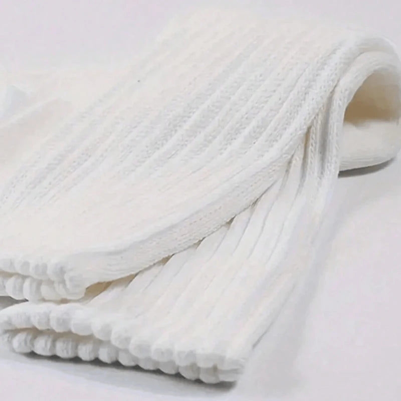 3 Pairs Women Pile Up Socks Fashionable Trendy Versatile White Solid Color Basic Socks Comfortable Breathable Mid Length Socks