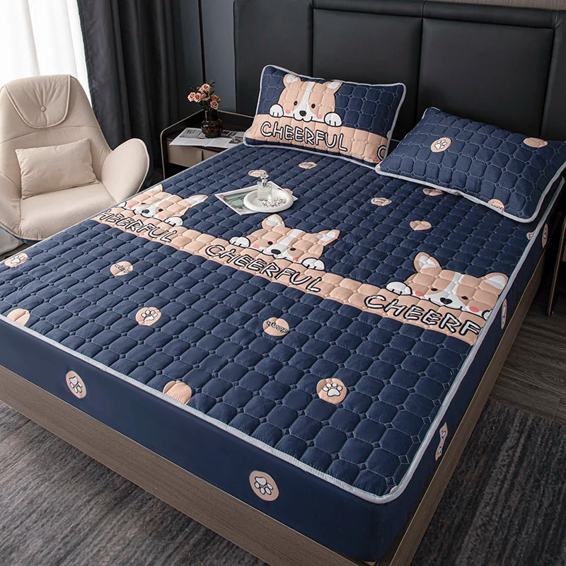 Quilted Bed Cover Cartoon Style Bedspread Elastic Mattress Protertor Thicken Bed Linen 매트리스커버 Home Bedsheets (No Pillowcase)