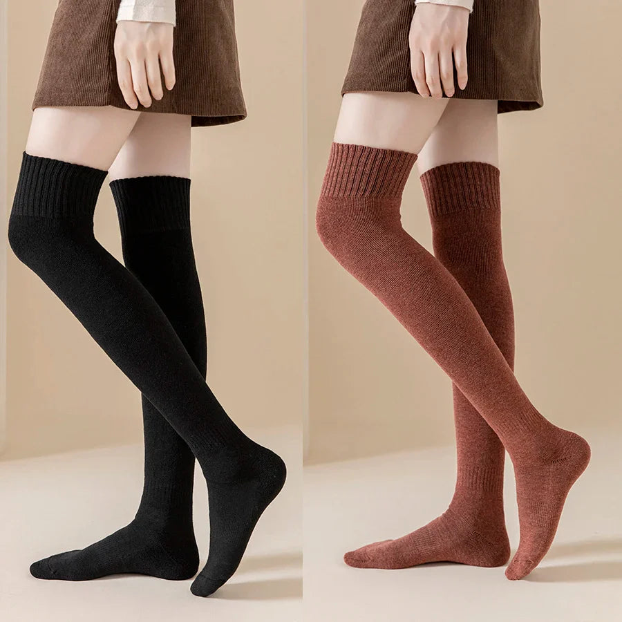 Thick Stockings Socks Women Warm Winter Over Knee High Hold Up Cotton Sexy Slim Ladies Girls Halloween Gift 6 Colors 1 Pairs