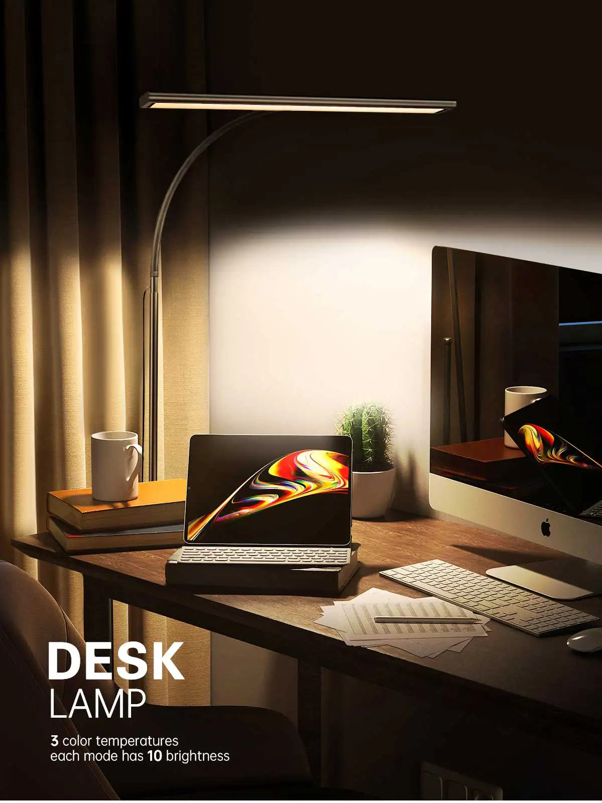 LED Desk Lamp for Office Home, Eye-Caring Desk Light Lamp with Stepless Dimming Adjustable Flexible Gooseneck And Light Color