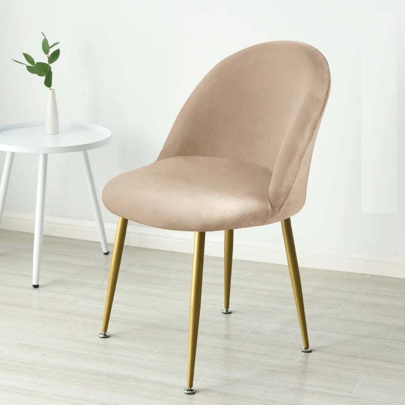 Soft Velvet Chair Cover Duckbill Curved Dining Chair Slipcover Low Back Thick Stretch Seat Covers for Living Room Kitchen Hotel