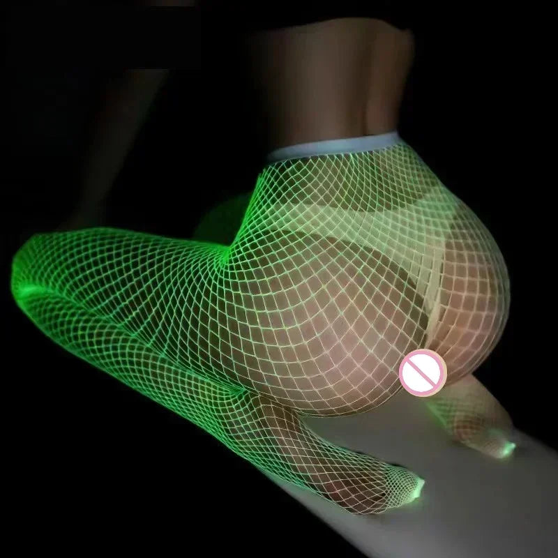 New Night Fluorescent Women's Long Socks Fishnet Body Stockings Curve Lingerie Mesh Fabric High Waist Sex Tights Sexy Bodysuits