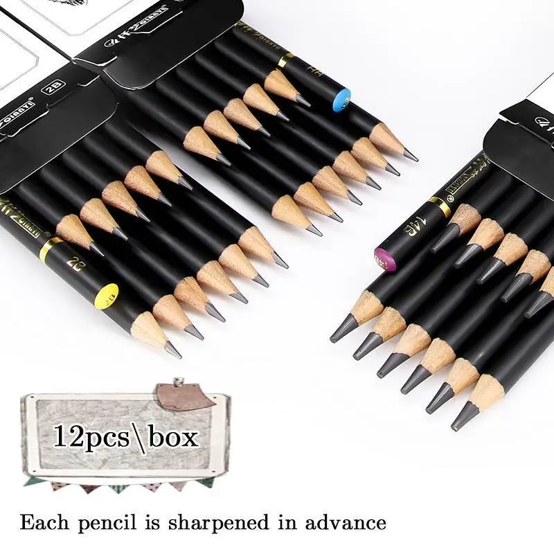 12 pcs/set Professional Sketch Drawing Pencil Set 4H 2H H HB 2B 4B 6B 8B 10B 12B 14B Painting Pencils Stationery Art Supplies