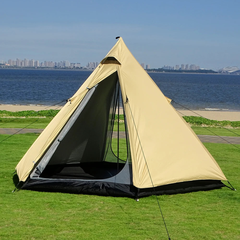Indian Tent Outdoor Waterproof Tipi Tent 4 Person Yurt Family Mongolian Large Teepee Camping for Adults Pyramid Double Layer