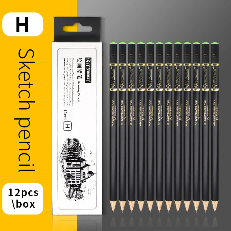 12 pcs/set Professional Sketch Drawing Pencil Set 4H 2H H HB 2B 4B 6B 8B 10B 12B 14B Painting Pencils Stationery Art Supplies