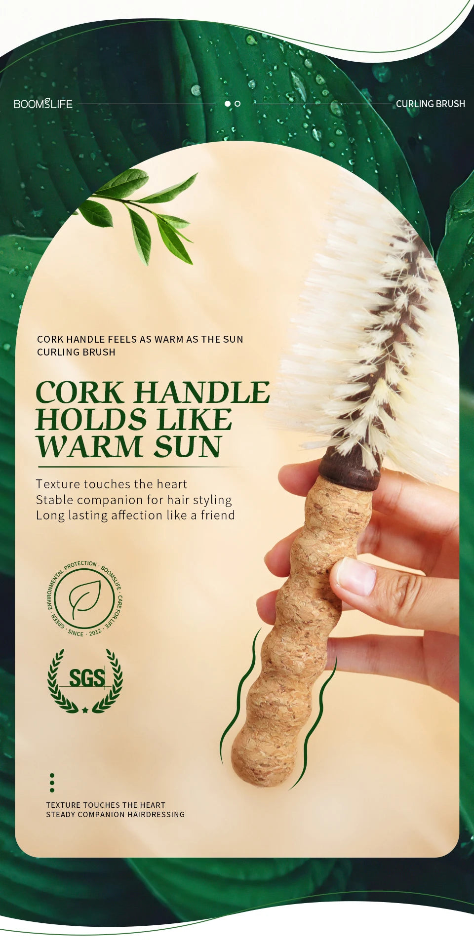 Personalized Boar Bristles Hair Brush Cork handle Round Barrel Hair Comb For Curling  Anti Static Roller HairBrush Wood Combs