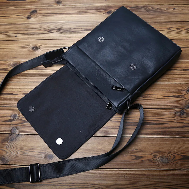New NZPJ-Leather Shoulder Bag for Men, Natural Cowhide, Vertical Crossbody Bag, Casual, Large Capacity, Flip, Zipper, 10 ", iPad