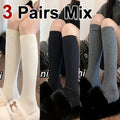 1/3 Pairs Women Solid Color Striped Long Socks Breathable Comfortable in Spring Summer Fashionable Simple Style Casual Socks