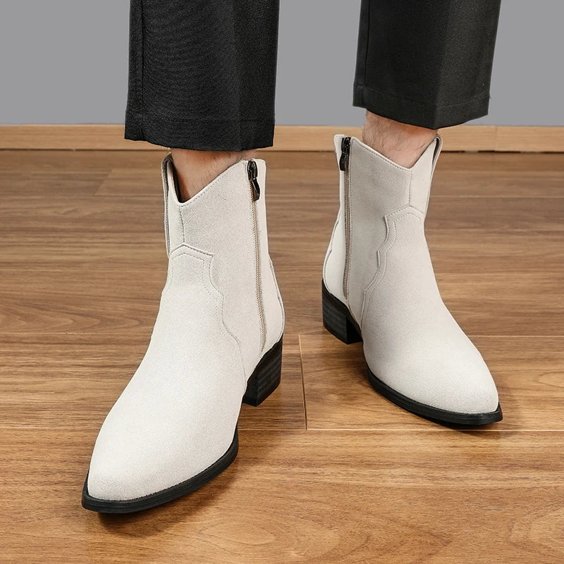 Men High Top Boots Solid Color Comfortable Breathable Fashionable Lightweight High Heeled Business Short Boots