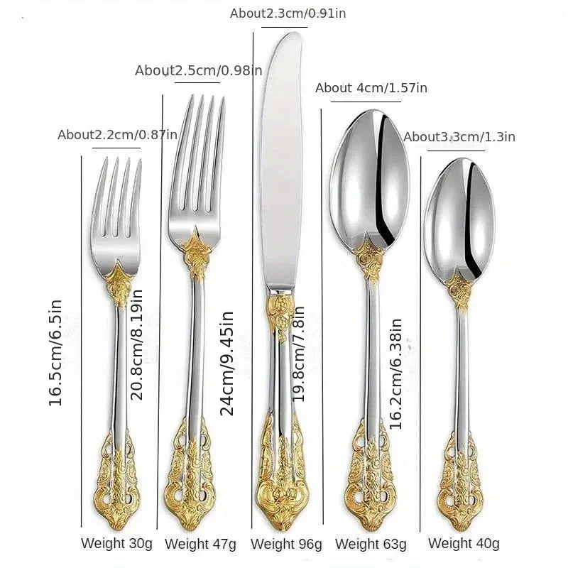 24/30pcs Vintage Cutlery Set Luxury Stainless Steel Flatware Set Forks Knive Spoons Tableware Set Kitchen Utensils