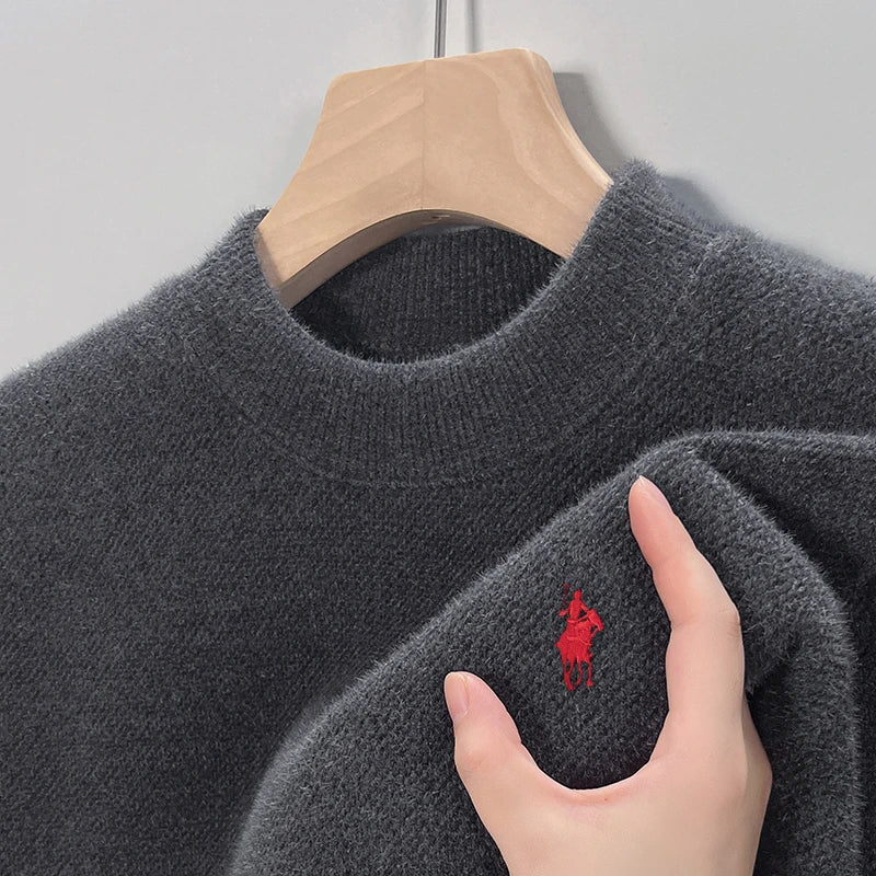 Designer Luxury Brand Men's Knit Pullover Pony Embroidered Sweater Winter British Business Fashion Trend Plush Thicken Menswear