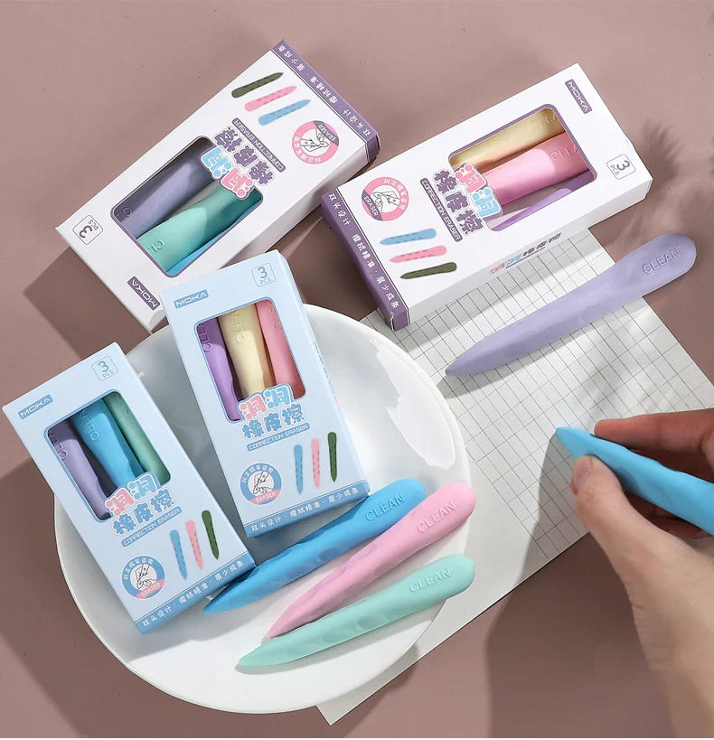 Macaron Color Children Kawaii Pencil-shaped Hole Eraser Creative DIY Student Supplies Stationery