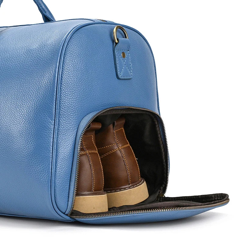 Big Capacity Genuine Leather Travel Bag For Men Women Soft Black Cowhide Casual Travel Duffel Large Luggage Weekend Shoulder Bag