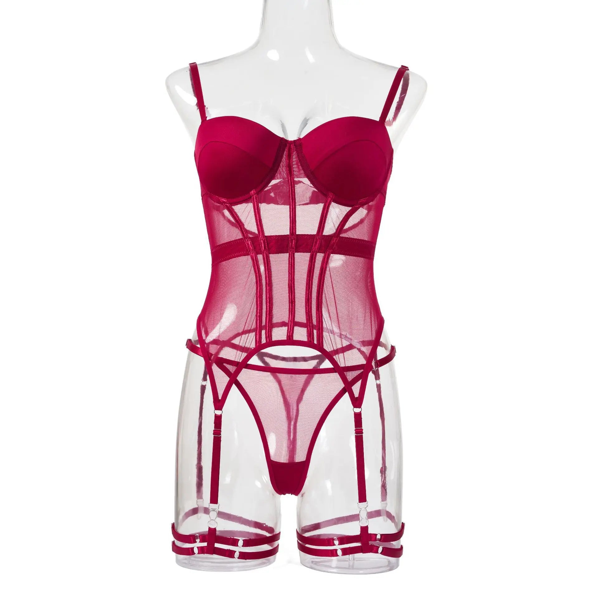 MUZISKAT Mesh  Lingerie Luxury Brand Bodysuit Backless Tops for Women 3 Piece Lingerie Set with Garter Sexydresses for Women