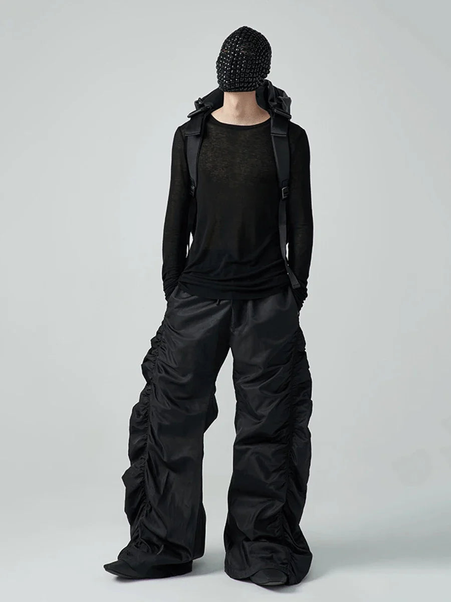 REDDACHiC Hip-hop Men's Ruched Sweatpants Y2k Retro Stacked Wide Leg Elastic Waist Quick-dry Casual Pants Sports Outdoor Clothes