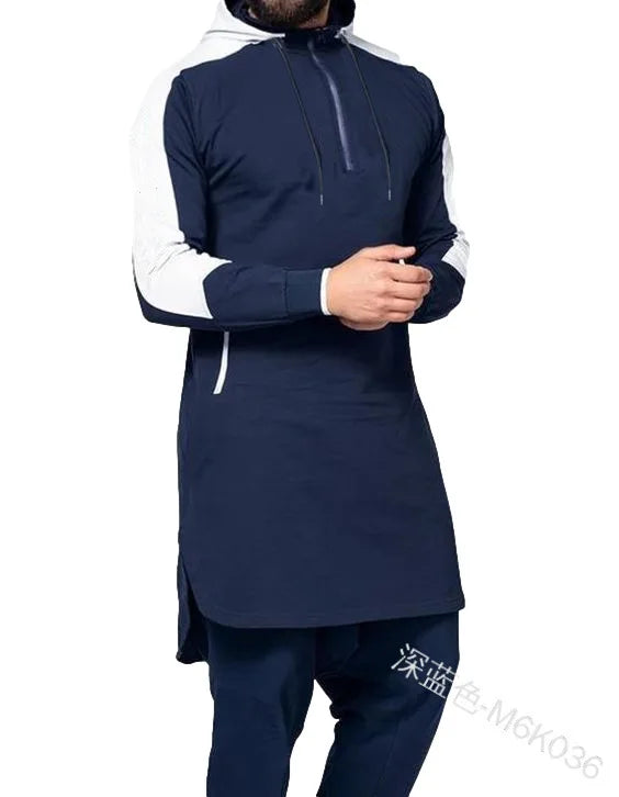 Men Sweatshirt T-shirt Spring Autumn Solid Color Loose Zip Pullover Sweater Men Casual Long Sleeve Hooded Round Neck Sweatshirt