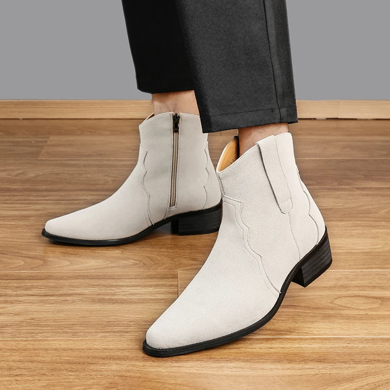 Men High Top Boots Solid Color Comfortable Breathable Fashionable Lightweight High Heeled Business Short Boots