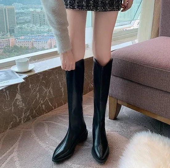 Long Boots for Women Middle Heel Spring Autumn Pointed Toe Quality Knee High Shaft Shoes Woman Work Y2k Hot Gyaru Cosplay New In