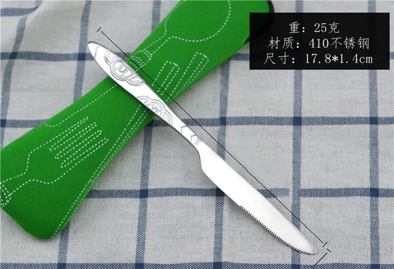 3Pcs/4Pcs/7Pcs Set Dinnerware Portable Printed Knifes Fork Spoon Stainless Steel Family Camping Steak Cutlery Tableware with Bag