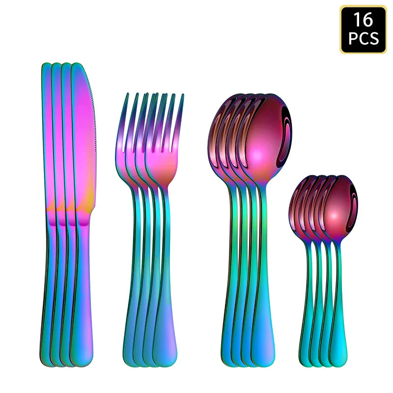 4/16/24pcs Stainless steel cutlery knife, fork and spoon set 1010 round handle cutlery suitable for wedding party hotel