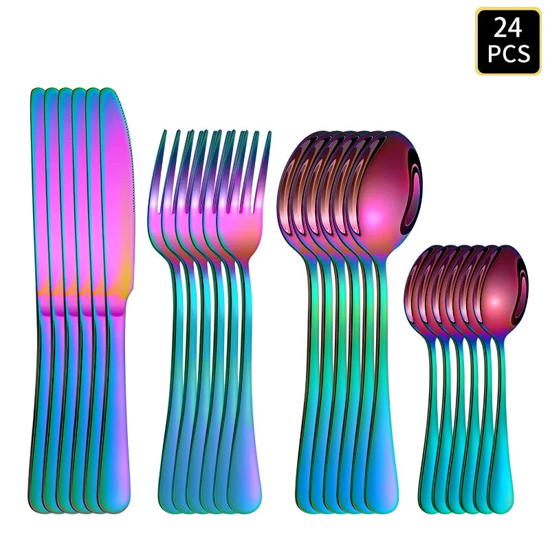 4/16/24pcs Stainless steel cutlery knife, fork and spoon set 1010 round handle cutlery suitable for wedding party hotel